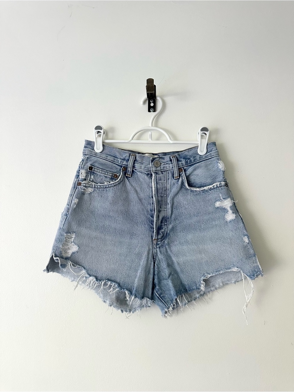 Agolde Dee Shorts / High Waist Denim Distressed Shorts